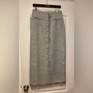 Elegant Gray blue Tweed Skirt with Gold Buttons